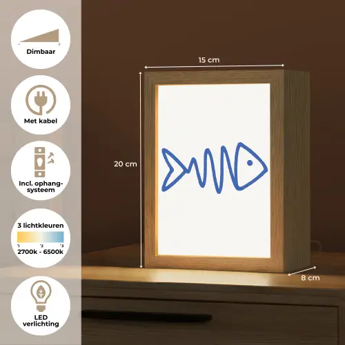 Vis - Minimalistisch - Blauw - Lijn Light Box met kabel (Tafellamp) klein -USP_NL