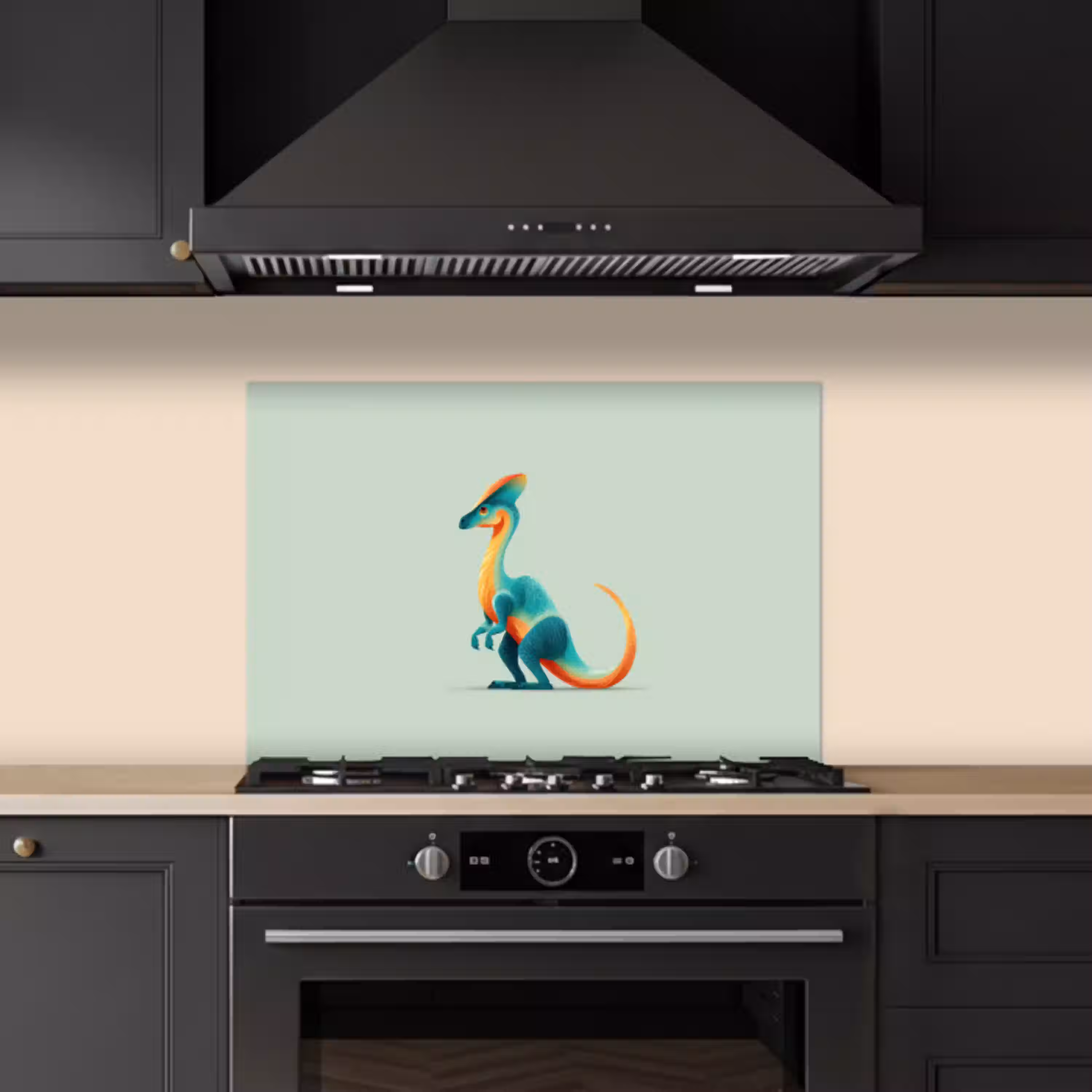 Staart - Dino - Minimalistisch - Blauw keuken achterwand spatscherm klein -sfeer1