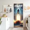 Raket die opstijgt in de ruimte met de tekst “Deze kamer is van: jouw naam”. deurposter klein -sfeer5
