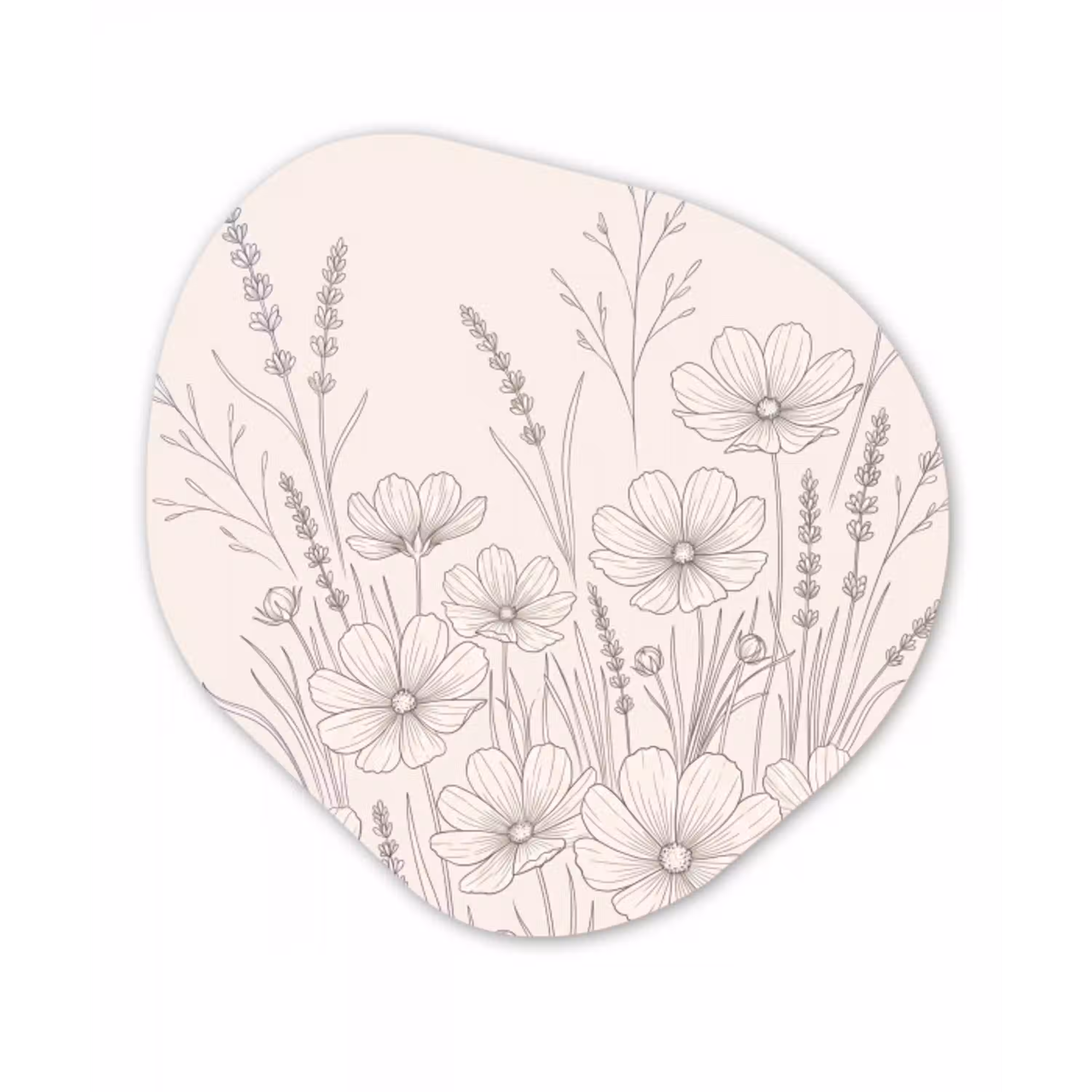 Minimalistisch - Modern - Bloemen - Beige Wandcirkel Organisch Aluminium middel -3d