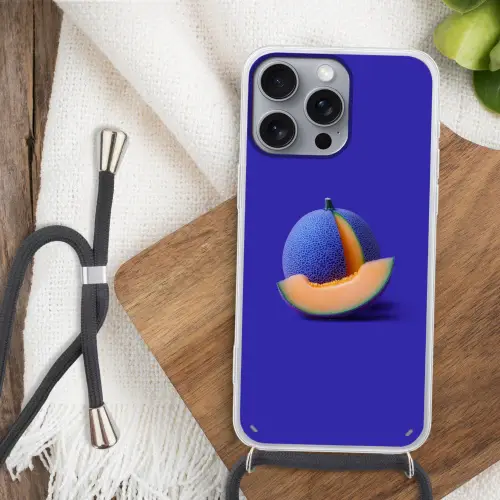 Meloen - Blauw - Oranje - Kunstzinnig Hoesje iPhone 16 Pro Max met koord klein -sfeer4