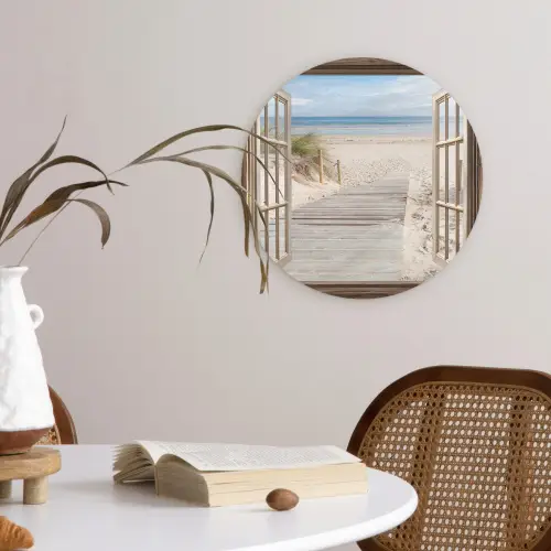 Doorkijk - Strand - Duinen - Pad - Landschap Wandcirkel kunststof plaat 5mm dik klein -sfeer4