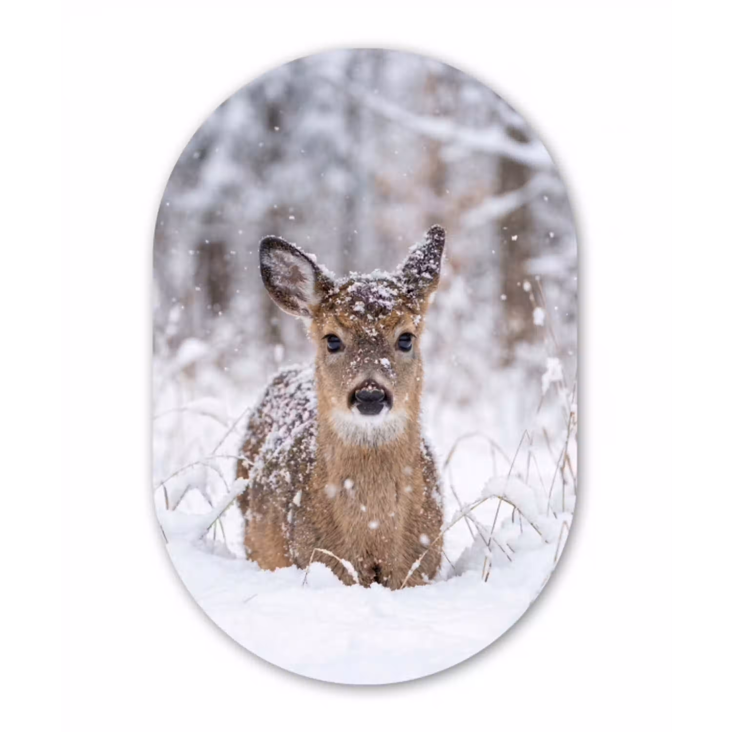 Hert - Sneeuw - Bos - Dieren - Vertederend Wandcirkel Ovaal Aluminium middel -3d