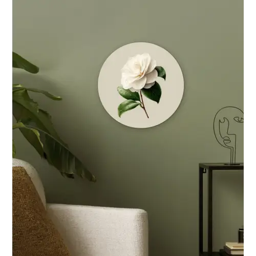 Cameliabloem - Wit - Groen Wandcirkel kunststof plaat 5mm dik klein -sfeer3