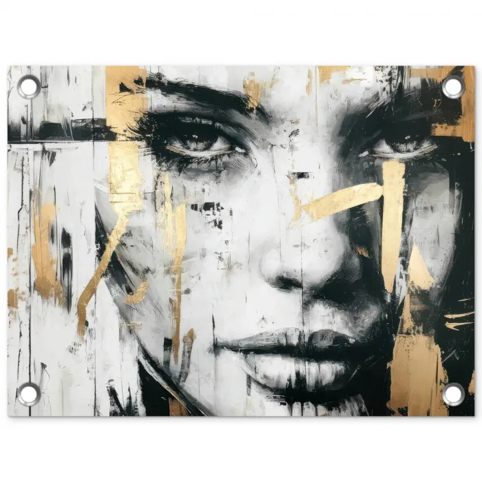 Portret - Vrouw - Penseelstreken - Goud tuinposter los doek klein -3d