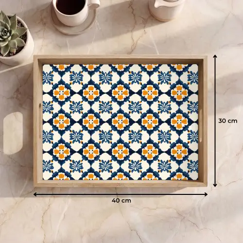 Klassiek - Geometrisch - Blauw Dienblad Rechthoek middel 911 -USP_Formaat