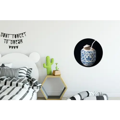 Kokosnoot - Eten - Delfts blauw - Drinken Wandcirkel aluminium klein -kinderkamer