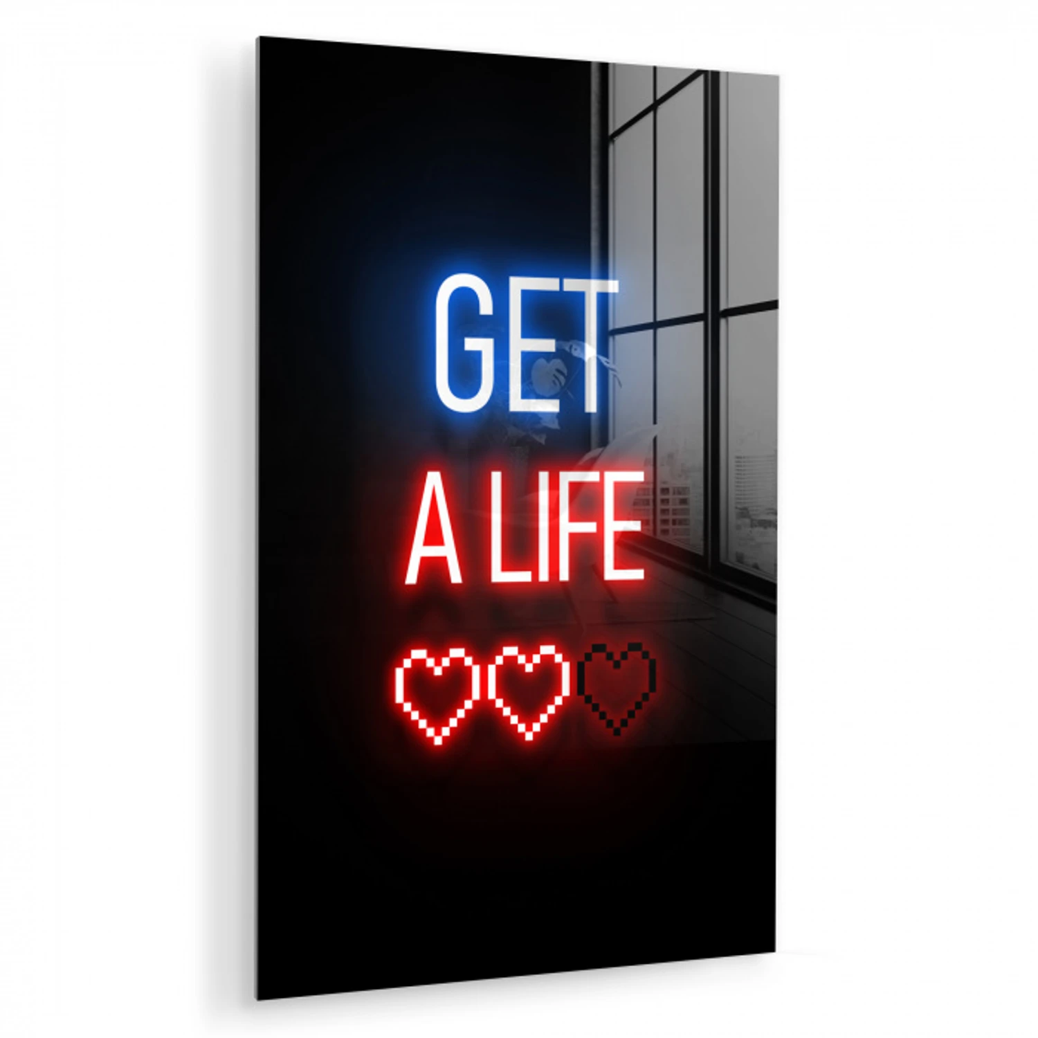 Gaming - Tekst - Get a life - Neon - Zwart plexiglas 5mm klein -zzzproduct_nieuw