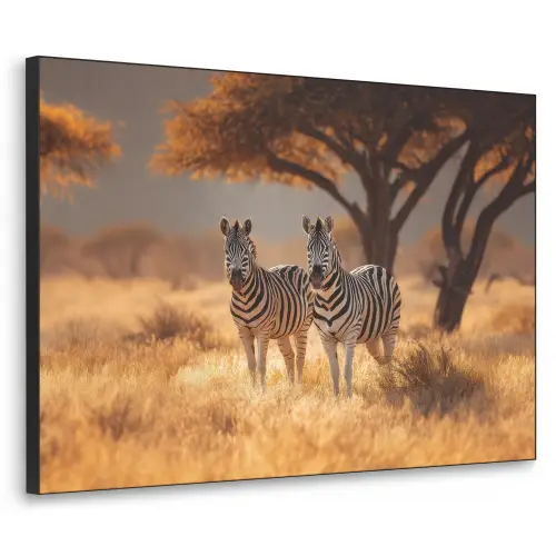 Zebra's - Savannelandschap - Gras Textielframe zwart klein -3d