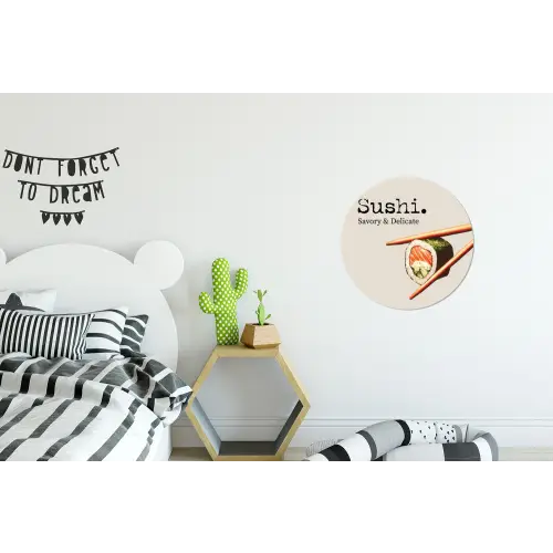 Sushi - Zalm - Rijst - Japans Wandcirkel aluminium klein -kinderkamer