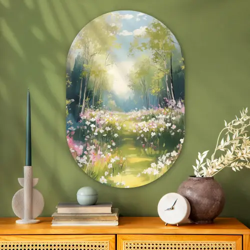 Bos - Schilderstijl - Kleurrijk Wandcirkel Ovaal Glas middel -sfeer2