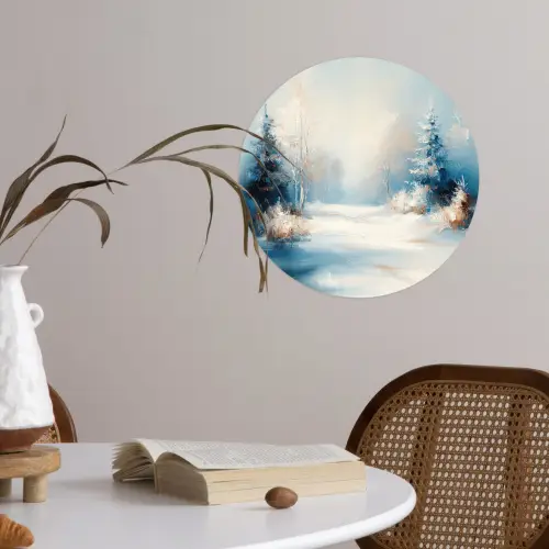 Bos - Winter - Natuur - Abstract - Sneeuw Wandcirkel behangsticker klein -sfeer3