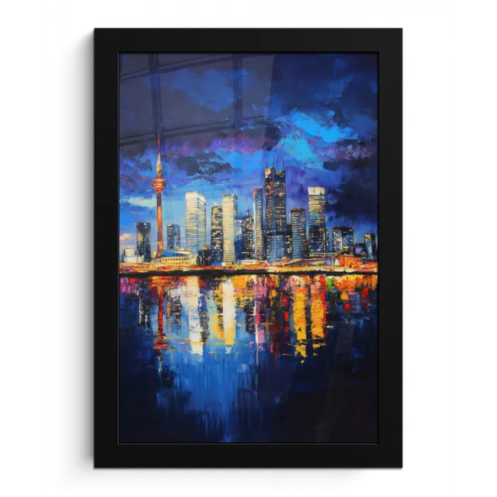 Skyline Toronto - Modern - Stadslicht - Blauw fotolijst zwart zonder passe partout klein -3d