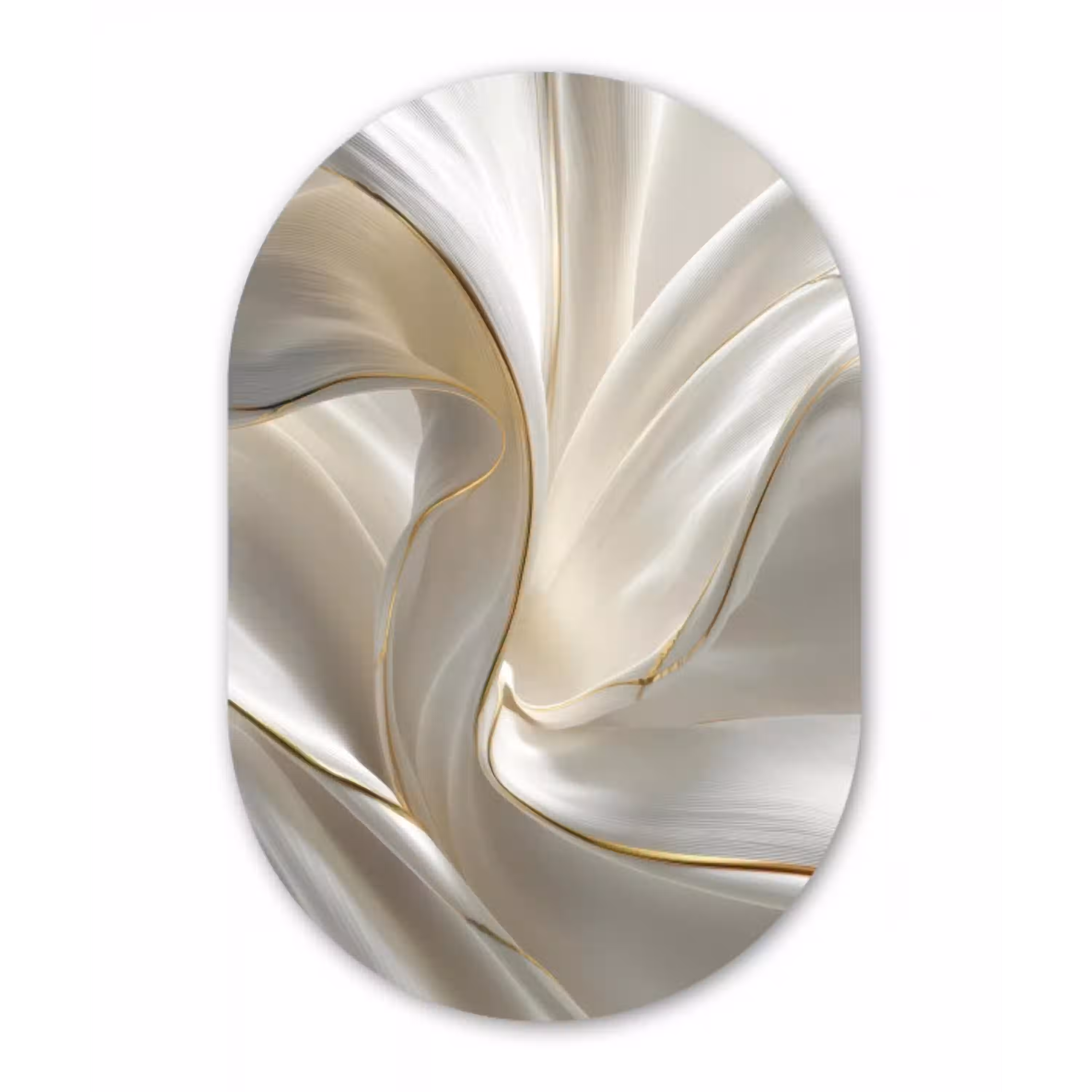 Stof - Plooien - Goud Wandcirkel Ovaal Aluminium middel -3d
