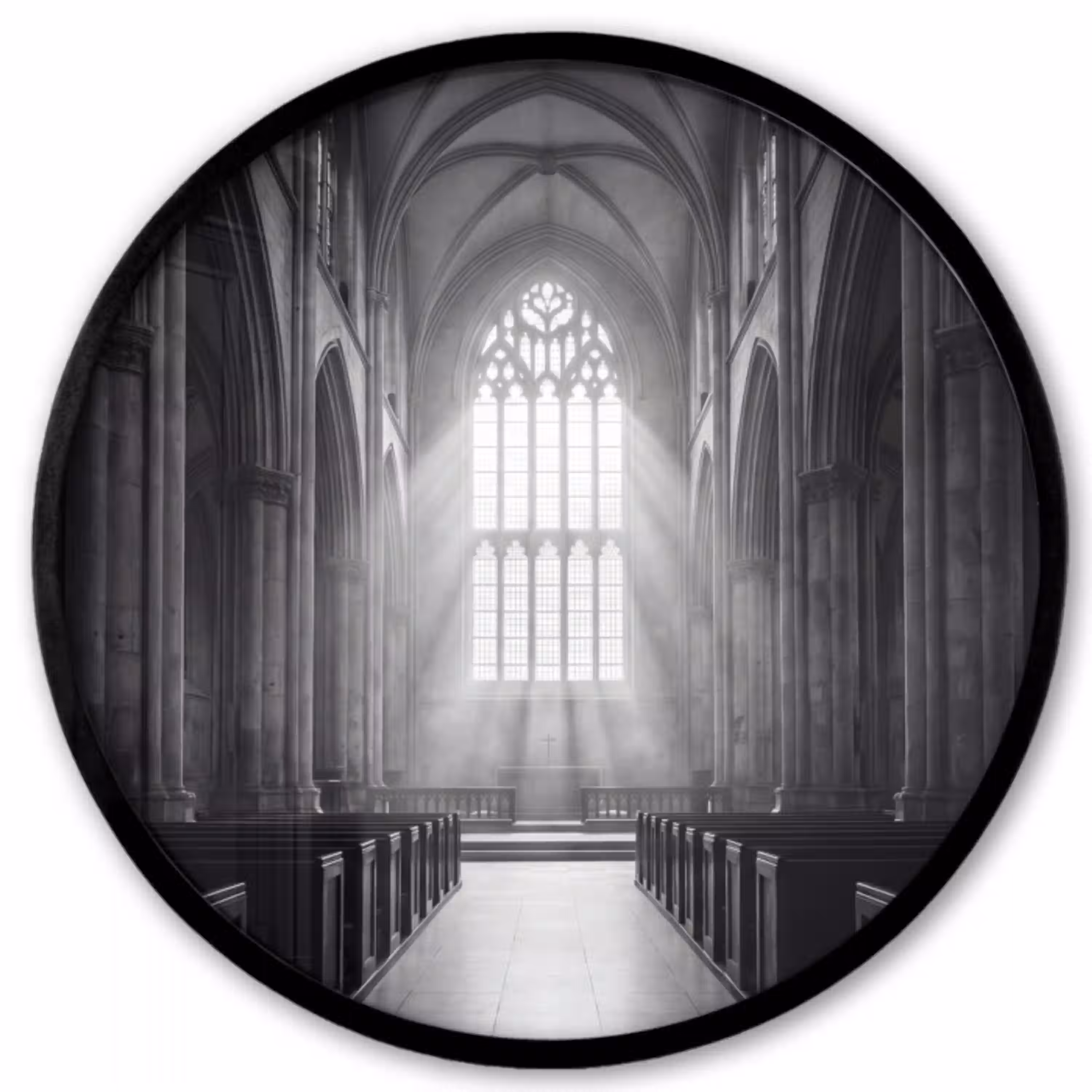 Kerk - Interieur - Lichtstralen - Architectuur - Klassiek Fotolijst rond zonder passe partout klein -3d