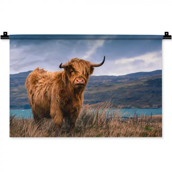 Schotse Hooglander - Berg - Water - Natuur - Koe Wandkleed katoen klein -zz3d