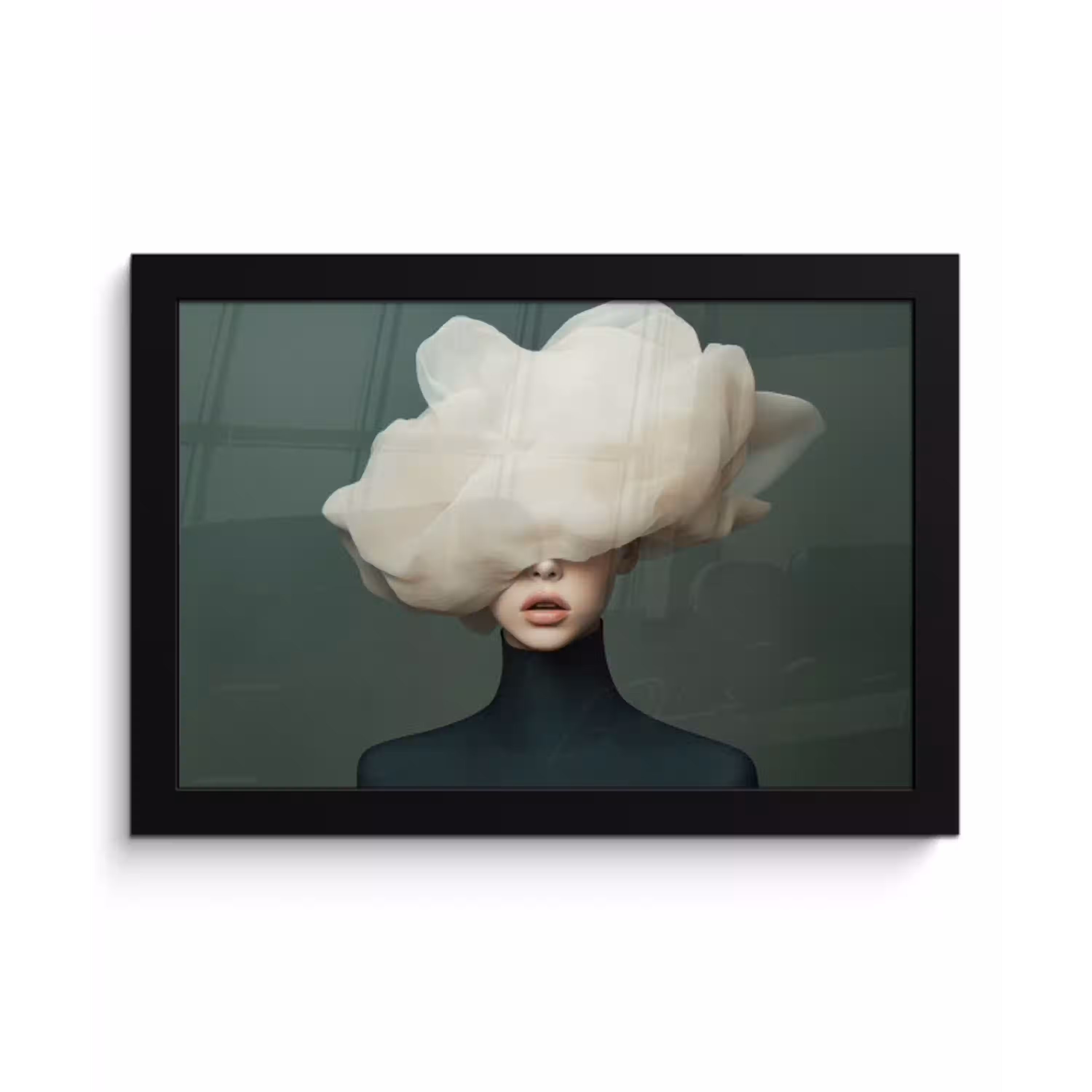 Hoed - Vrouw - Beige fotolijst zwart zonder passe partout klein -3d