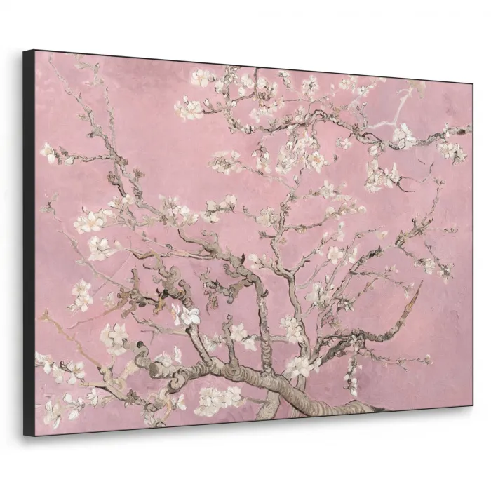 Amandelbloesem - Kunst - Van Gogh - Roze Textielframe zwart klein -3d