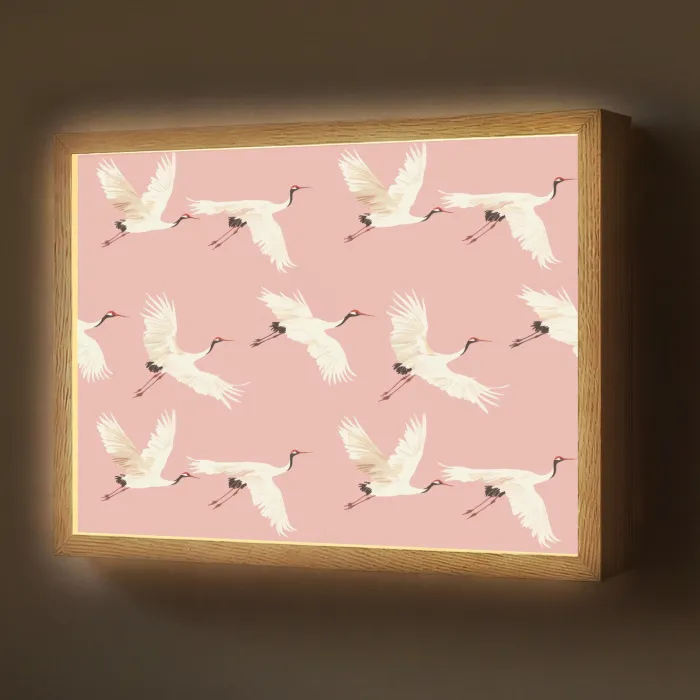 Modern - Kraanvogels - Roze Light Box met batterij (Wandlamp) middel 907 -z3d_website