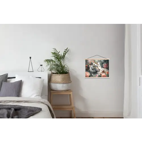 Tijger - Wilde dieren - Bloemen - Jungle textielposter latten blank klein -woonkamer