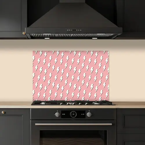 Patroon - Wit - Bliksem - Roze keuken achterwand spatscherm klein 900 -sfeer1