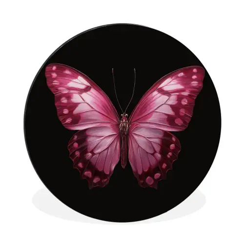 Vlinder - Fuchsia - Grafisch Wandcirkel aluminium klein -3d