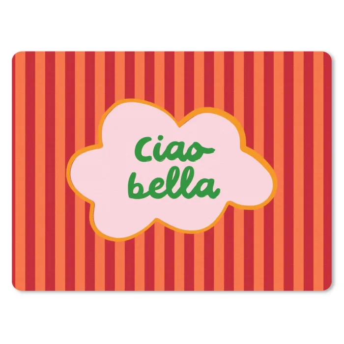 Ciao bella - Tekstwolk - Strepen - Oranje muismat rubber klein -3d