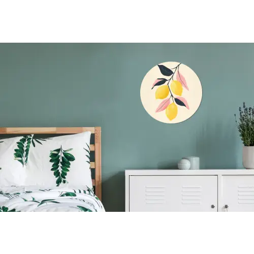 Citroenen - Felgeel - Tak - Bladeren Wandcirkel aluminium klein -slaapkamer