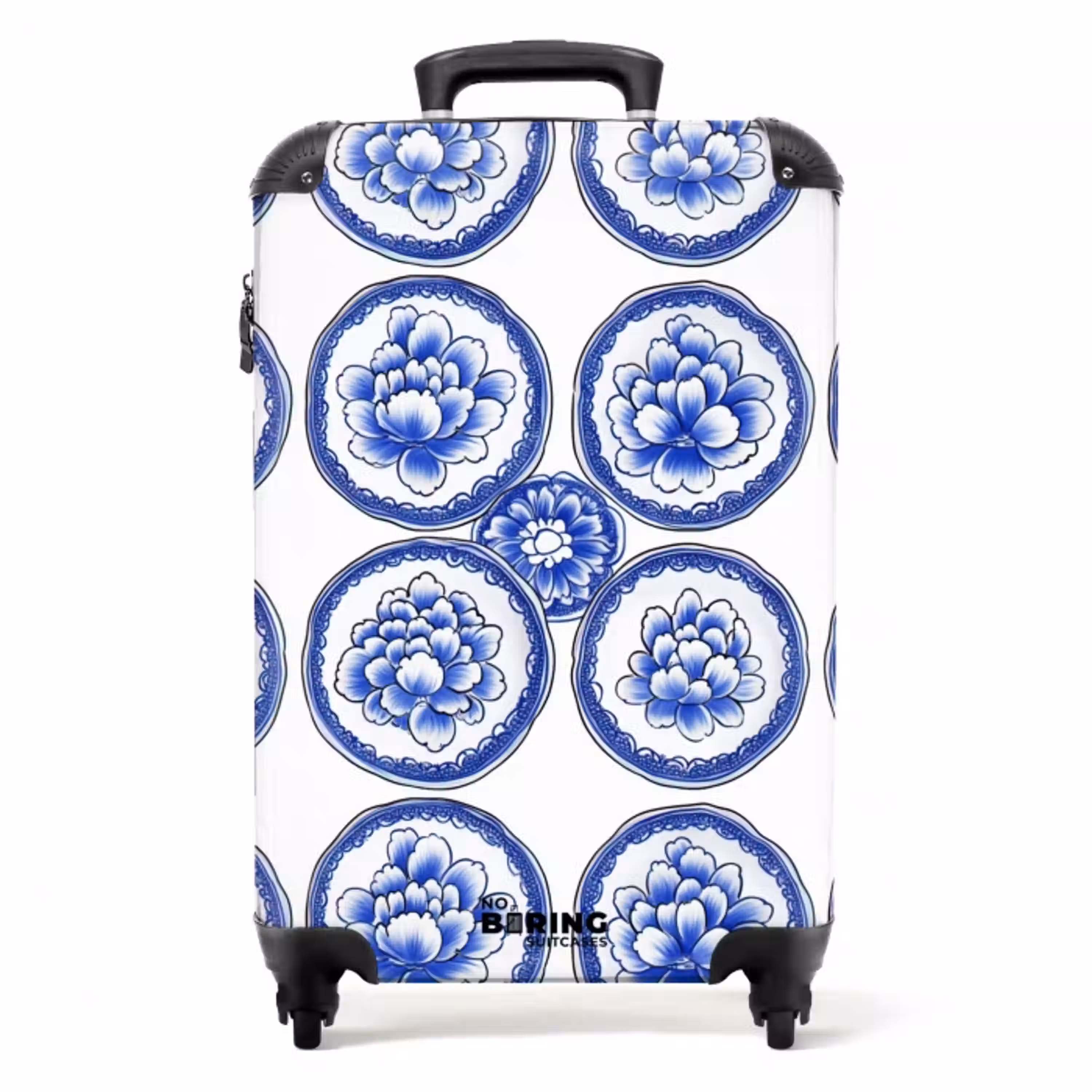 Cirkels - Bloemen - Blauw NBS - Handbagage koffer - Volwassenen Unisex middel -productfoto_recht