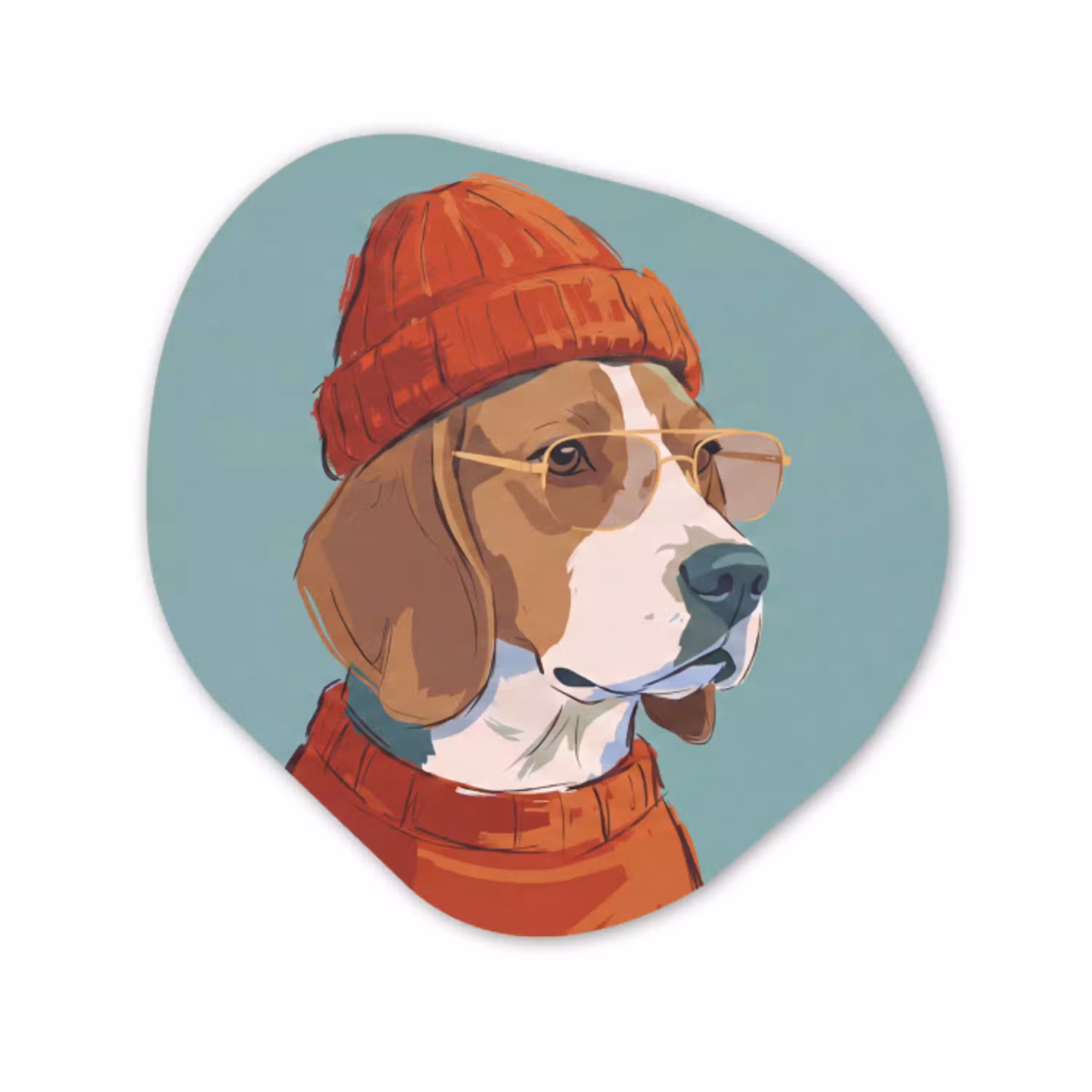 Hond - Beanie - Zonnebril - Dieren - Modern Wandcirkel Organisch Aluminium middel -3d