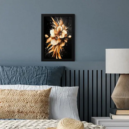 Bloemen - Goud - Graffiti - Zwart - Abstract fotolijst zwart zonder passe partout klein -sfeer3