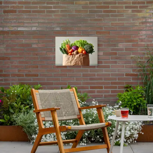 Papieren - Boodschappen - Groente - Kleurrijk Tuinposter op houten frame 2 cm dik klein -sfeer3