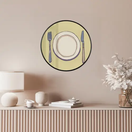 Illustratie - Bord - Bestek - Beige Fotolijst rond zonder passe partout klein -sfeer3