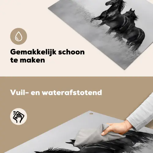 Paarden - Gras - Zwart - Wit Inductie beschemer met haakjes klein -ky-schoon-nl