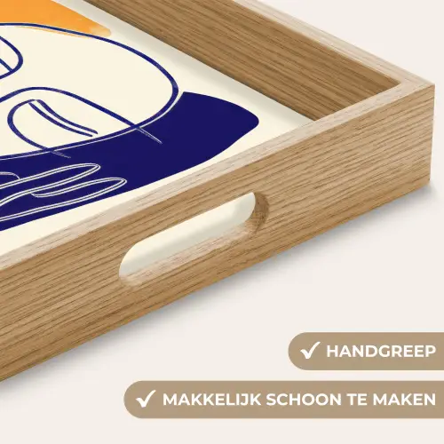 Minimalistisch - Gezicht - Hand - Oranje - Blauw Dienblad Rechthoek middel -USP_HandgreepNL