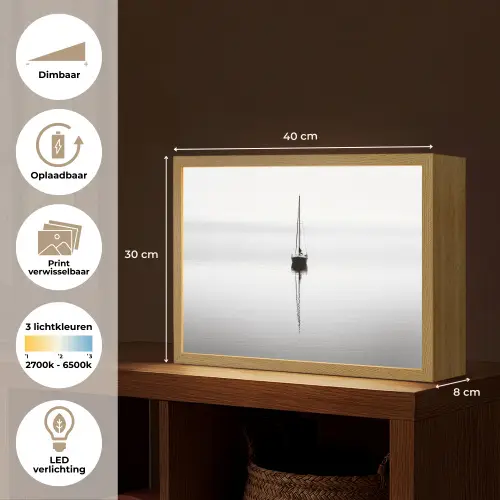 Zeilboot - Zwart - Water - Silhouet Light Box met batterij (Wandlamp) middel -USP_websiteoverzichtNL