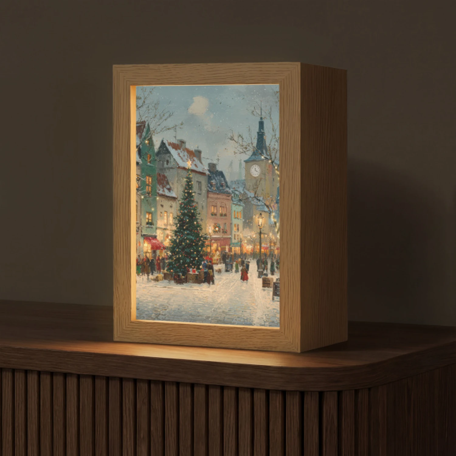Kerstsfeer - Stadsplein - Kleurrijk Light Box met kabel (Tafellamp) klein -z3d_website