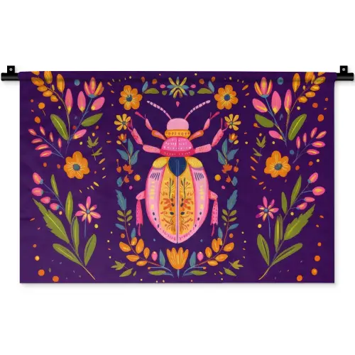 Kever - Felgekleurd - Bloemen - Bladeren Wandkleed katoen klein -zz3d