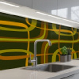 Jaren 70 - Retro - Groen keuken achterwand 2 middel 871 -3d_schuin