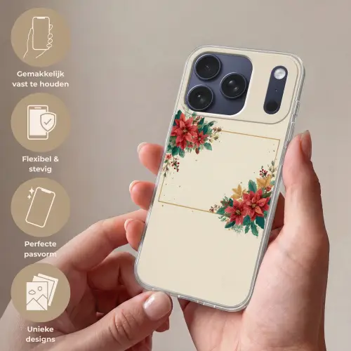Kerst - Poinsettia - Omlijsting - Kleurrijk Telefoonhoesje iPhone 17 Pro klein -sfeer3_NL