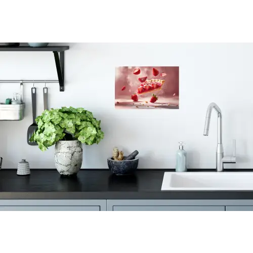 Aardbei - Taart- Eten - Roze Muursticker klein -keuken