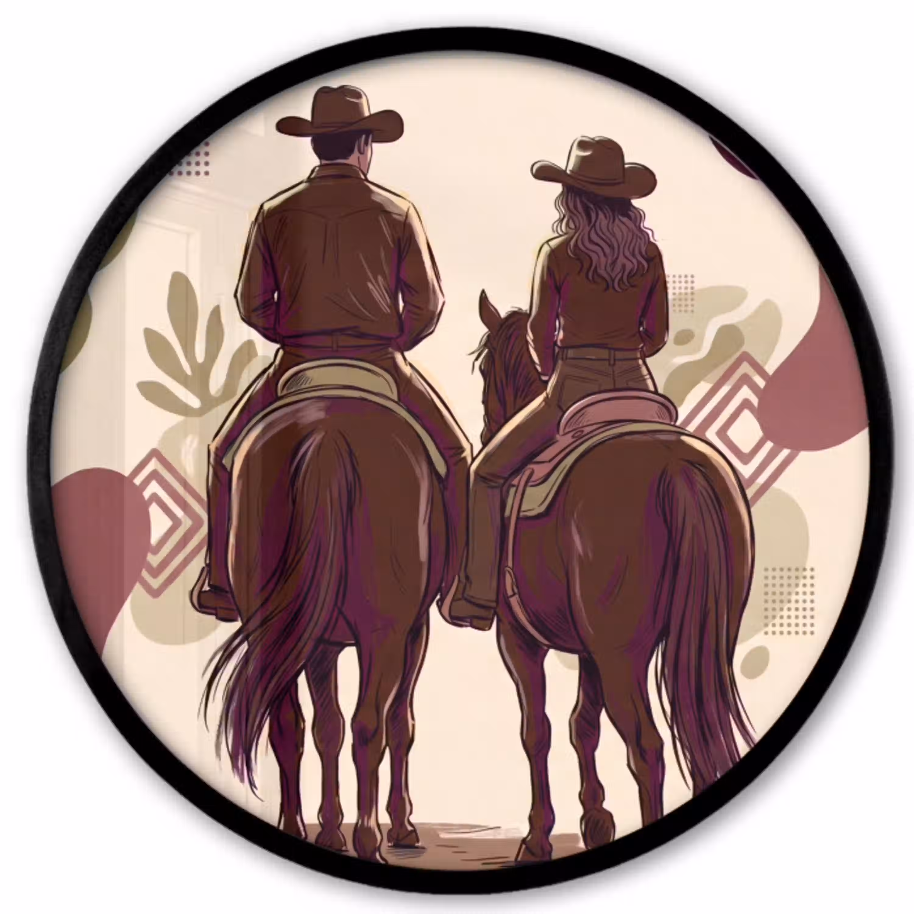 Mensen - Ruiters - Western - Illustratie - Bruin Fotolijst rond zonder passe partout klein -3d