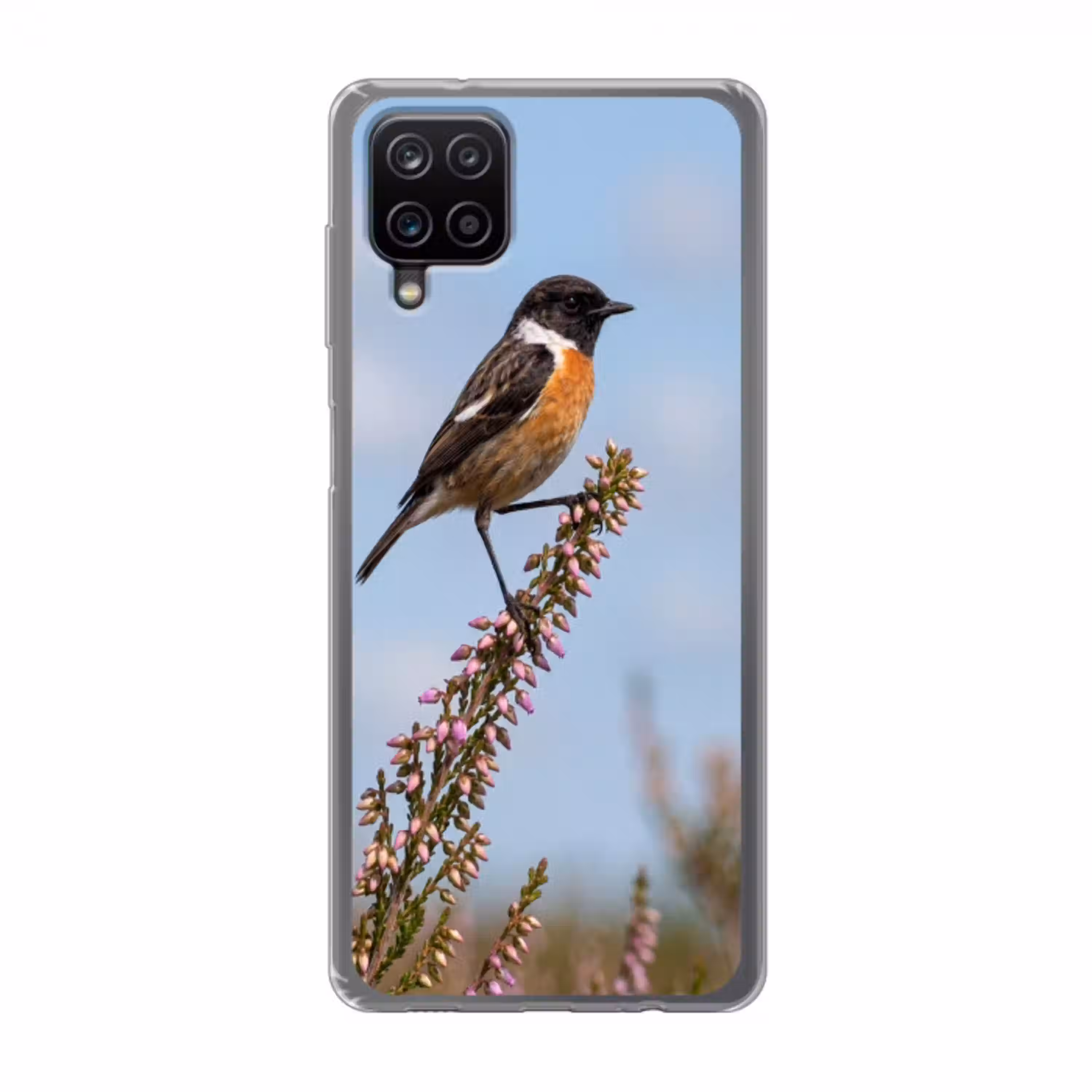 Roodborsttapuit - Heide - Paars - Natuur - Sfeervol Telefoonhoesje Samsung Galaxy A12 klein -3d