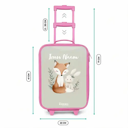 Vos en konijn omringd door groene blaadjes Kinderkoffer - Roze klein -productfoto_formaten