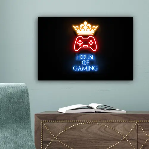 Gaming quotes - Neon - House of gaming - Kroon - Tekst canvas 2cm klein -sfeer4