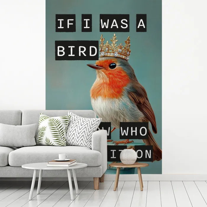 Roodborstje - Vogel - Blauw - Decoratie fotobehang vinyl groot -woonkamer