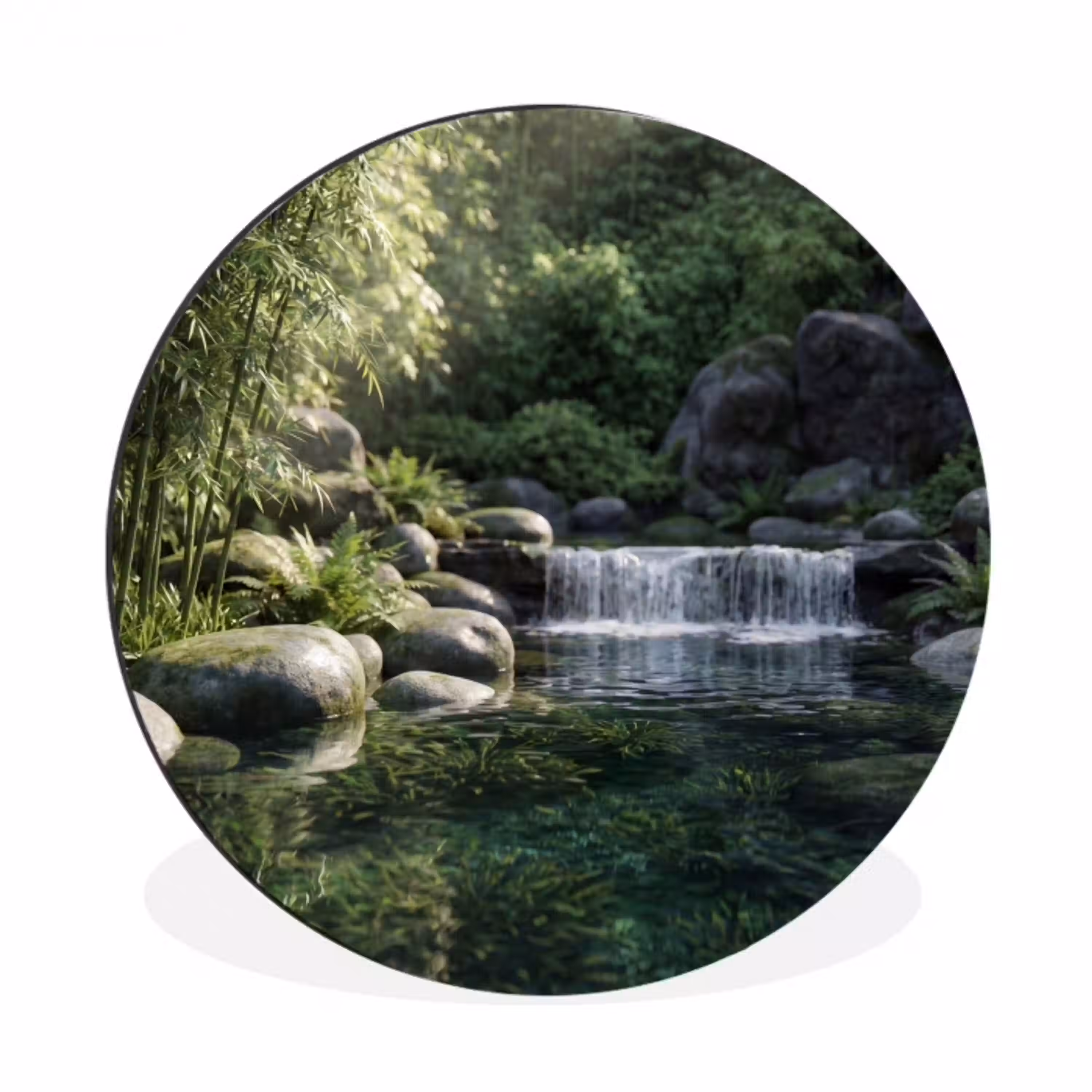 Beek - Waterval - Natuur - Groen Wandcirkel aluminium klein -3d