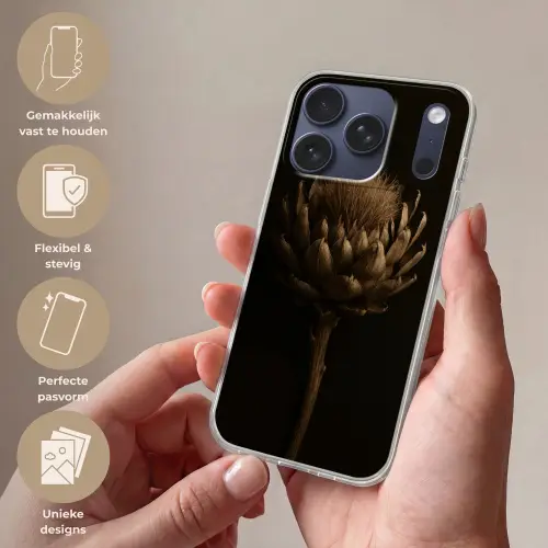 Donkerbruin - Bloem - Textuur - Artisjok Telefoonhoesje iPhone 17 Pro klein -sfeer3_NL