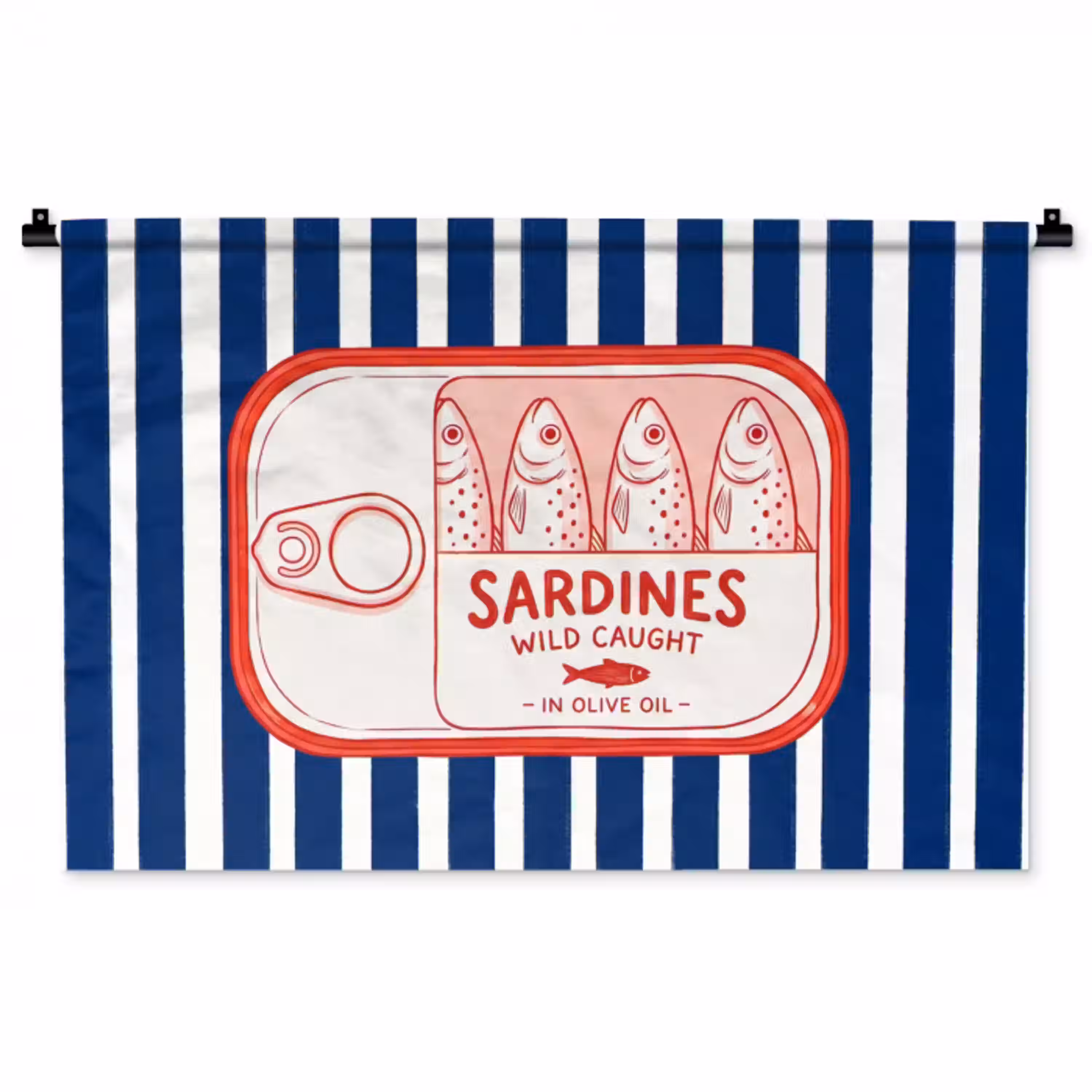 Eten - Vis - Blik - Illustratie - Rood Wandkleed katoen middel -zz3d