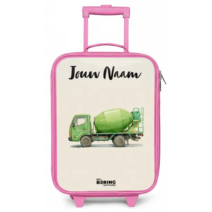 Betonmixer - Getekend - Groen Kinderkoffer - Roze klein -zz3dotto